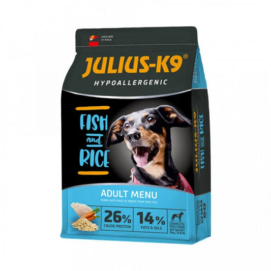 Julius K9 Adult - Hrana uscata premium, hipoalergenica - Peste si Orez -3kg