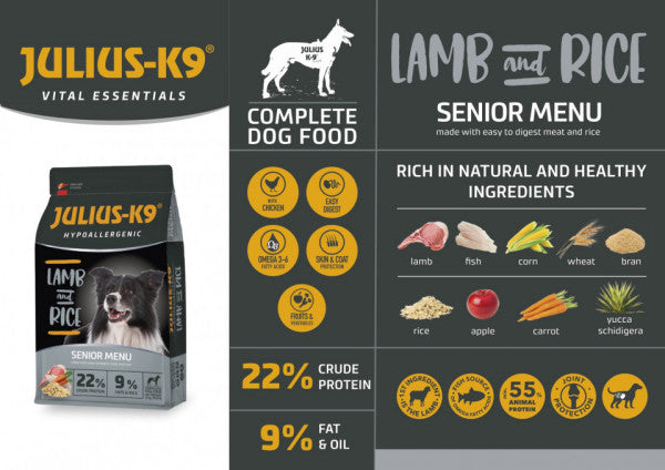 Julius K9 Senior - Hrana uscata premium, hipoalergenica - Miel si Orez -3kg