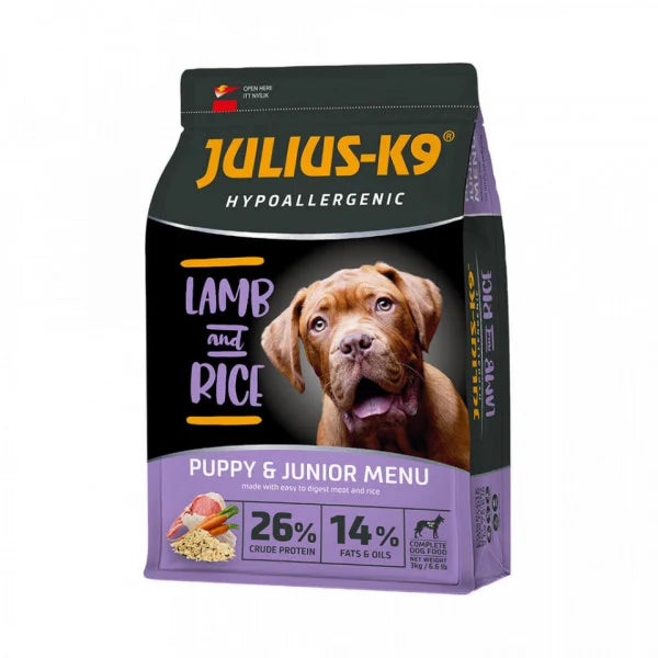 Julius K9 Puppy - Hrana uscata premium, hipoalergenica - Miel si Orez - 12kg