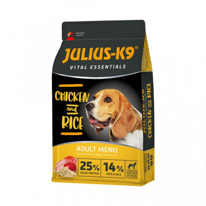 Julius K9 Adult Vital Essentials - Hrana uscata premium - Pasari de curte si Orez - 12kg