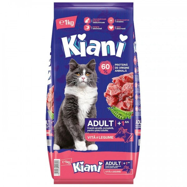 Hrana uscata pentru pisici, Kiani Adult cu Vita, 1 kg