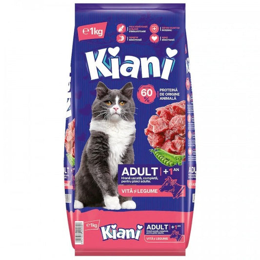 Hrana uscata pentru pisici, Kiani Adult cu Vita, 1 kg